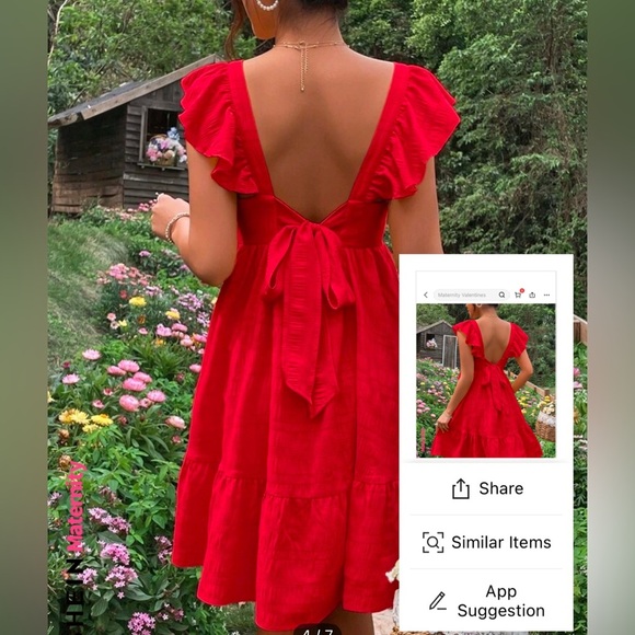 Red Ruffle Sleeve Dress - Picture 6 of 8